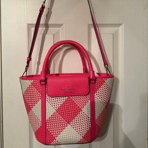 kate spade Pink & White Woven Satchel with Shoulder Strap